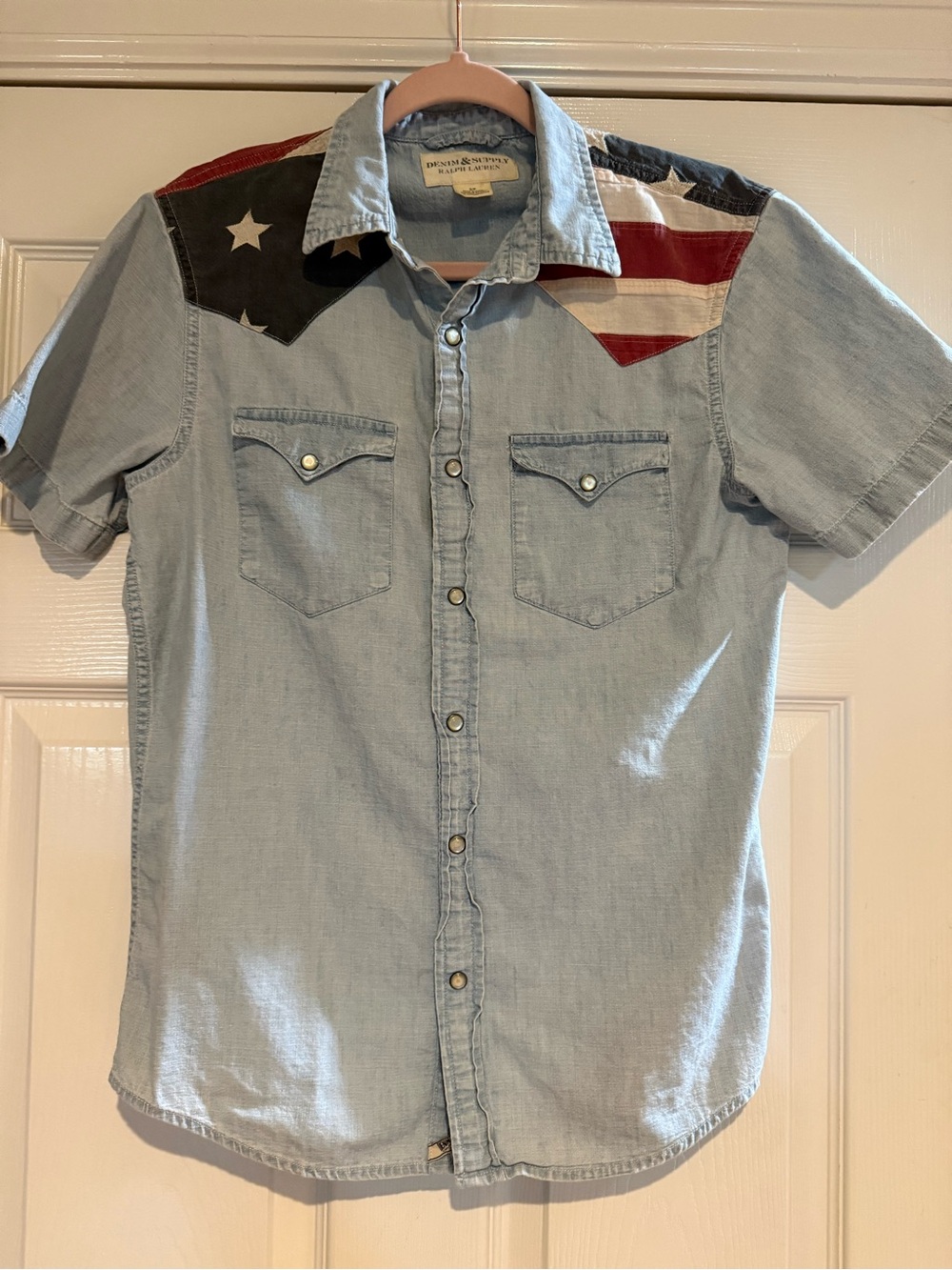 Denim & Supply Ralph Lauren Light Blue Short-Sleeve Western Shirt with Flag Yoke